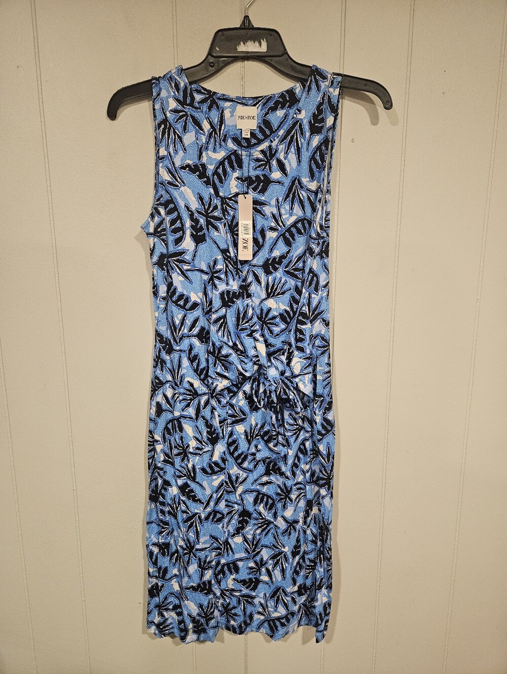 NIC+ZOE Womens XSmall Blue Floral Leaf Print Sheath Summer Dress Sleeveless NWT